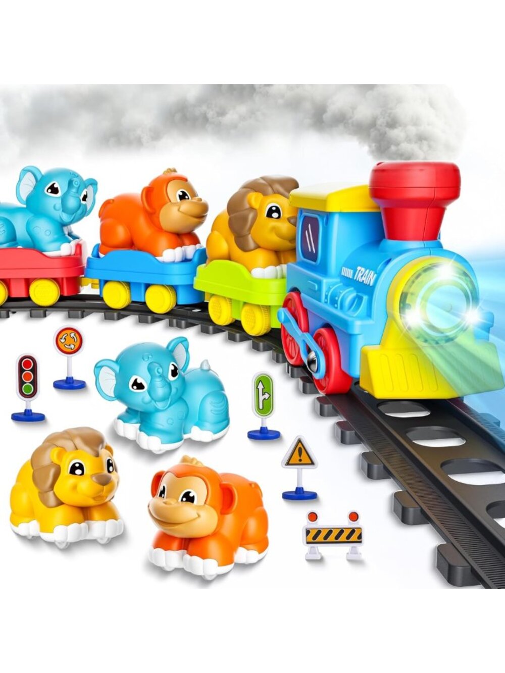 Electric Train Set for Toddlers - Music, Lights & 3 Animal Cars Fun!